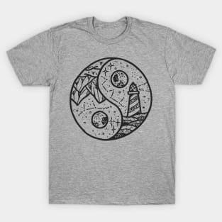 Asian Yin Yang Symbol with Lighthouse and Mountain T-Shirt